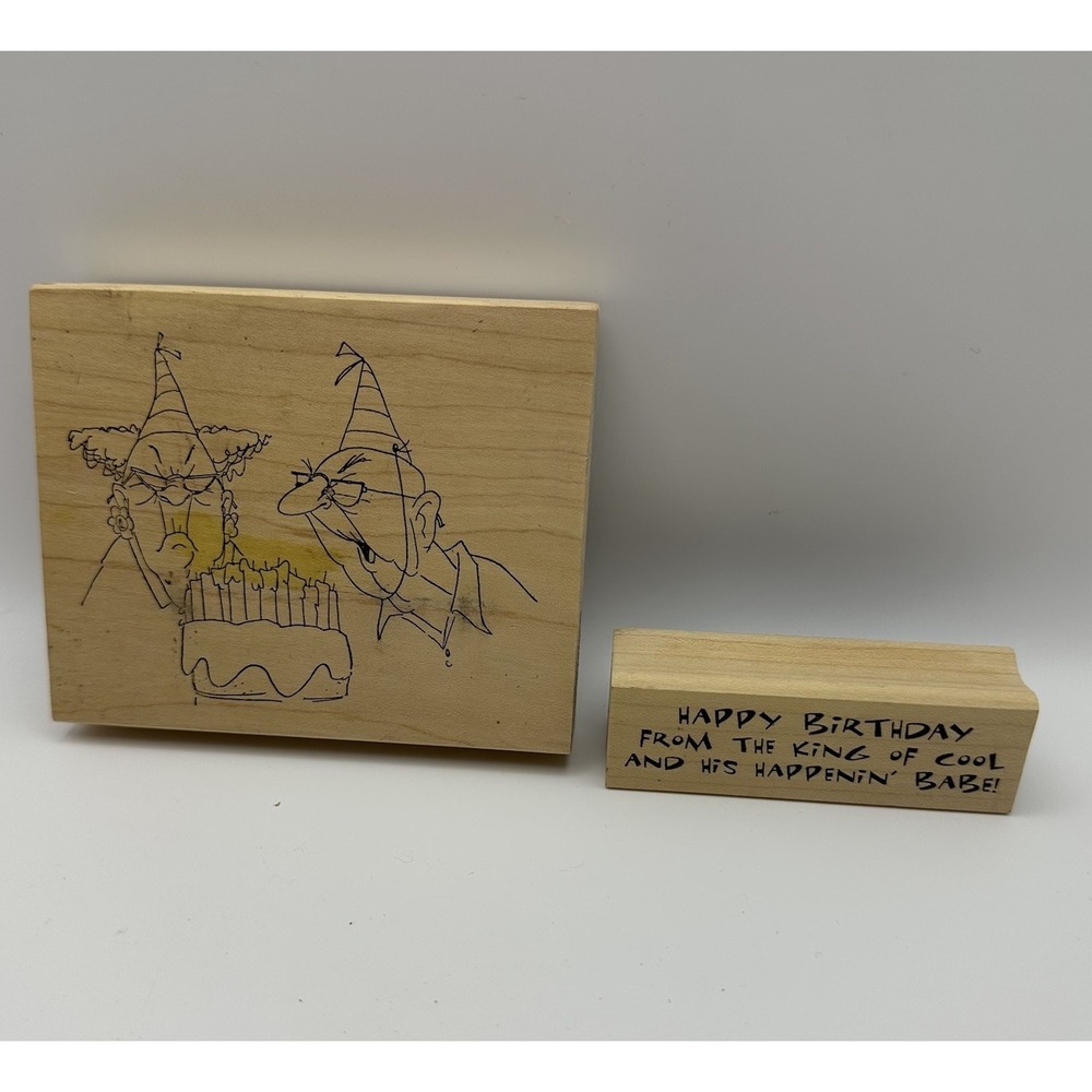 Art Impressions Birthday F-1680 T-1920 King Wood Rubber Stamp Lot Vintage New